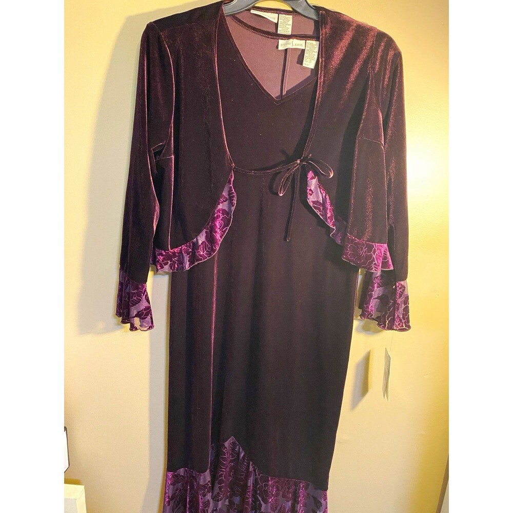 Studio Ease Petites Womens 2-Piece Purple/Floral Velvet Dress & Jacket 14P.